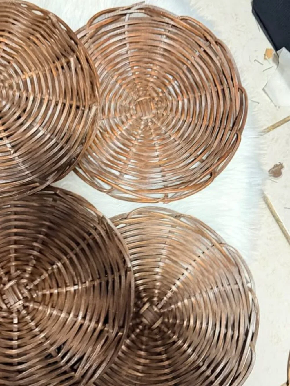 Set of 6 Woven‎ Wicker Plate Holders / Boho Wall Art Brown